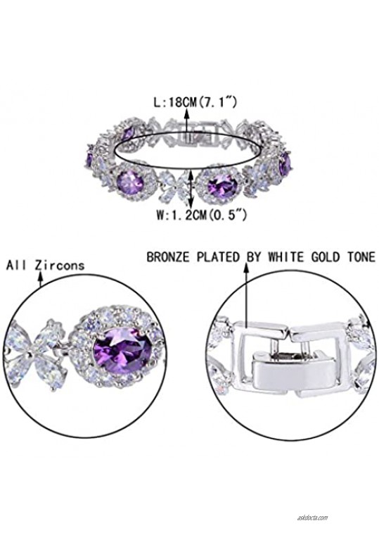 EVER FAITH Silver-Tone CZ Elegant Floral Leaves Water Drop Bride Tennis Bracelet