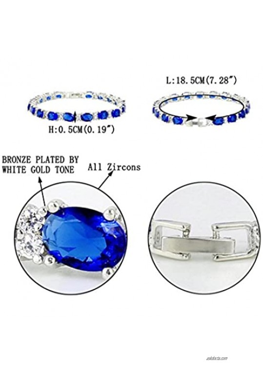 EVER FAITH Silver-Tone Zircon Elegant Row Roman Tennis Bracelet Sapphire Color