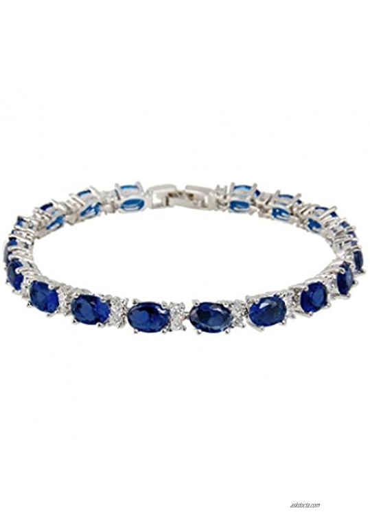 EVER FAITH Silver-Tone Zircon Elegant Row Roman Tennis Bracelet Sapphire Color