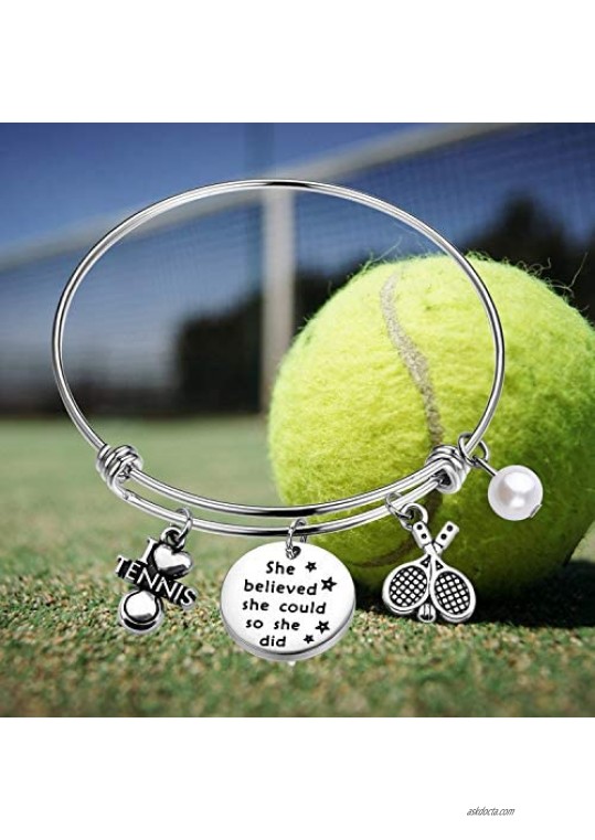 FUSTMW Tennis Charm Bracelet Tennis Lover Gift She Believed She Could So She Did Tennis Jewelry Gift for Tennis Player Partners & Tennis Teams Inspirational Gift