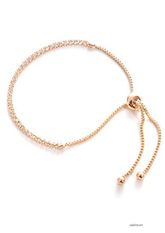 FUTIMELY Cubic Zirconia Classic Tennis Bracelet for Women Teen Girls Adjustable Crystal Tennis Bracelet Lady Jewelry Valentines Gift (Gold)