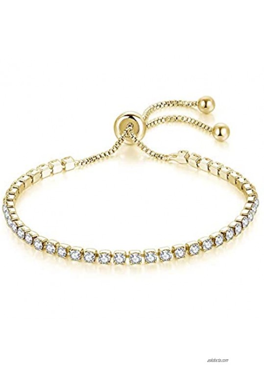 FUTIMELY Cubic Zirconia Classic Tennis Bracelet for Women Teen Girls Adjustable Crystal Tennis Bracelet Lady Jewelry Valentines Gift (Gold)