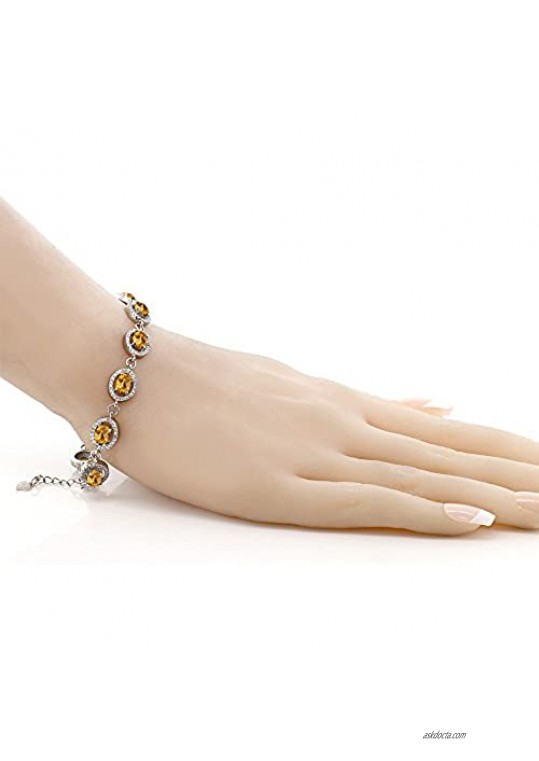 Gem Stone King 925 Sterling Silver Yellow Citrine 7.5 Inch Bracelet For Women (9.88 Ct Oval Checkerboard Cut)
