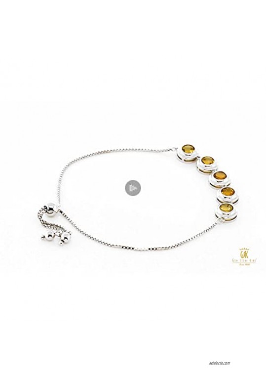 Gem Stone King 925 Sterling Silver Yellow Citrine Adjustable Tennis Bracelet For Women (3.50 Cttw Round Cut)