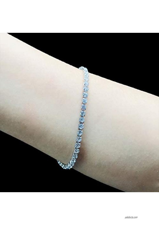 gemstoneworld 7.5inches Tennis Bracelet for Women 3mm Round Cut Cubic Zirconia CZ White Gold Plated Chain Jewelry for Birthday Party Wedding Engagement Xmas Gift
