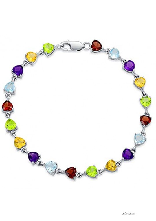 Heart Shaped Multi Colorful Natural Gemstone Tennis Bracelet For Women For Girlfriend 925 Sterling Silver 7 Inch