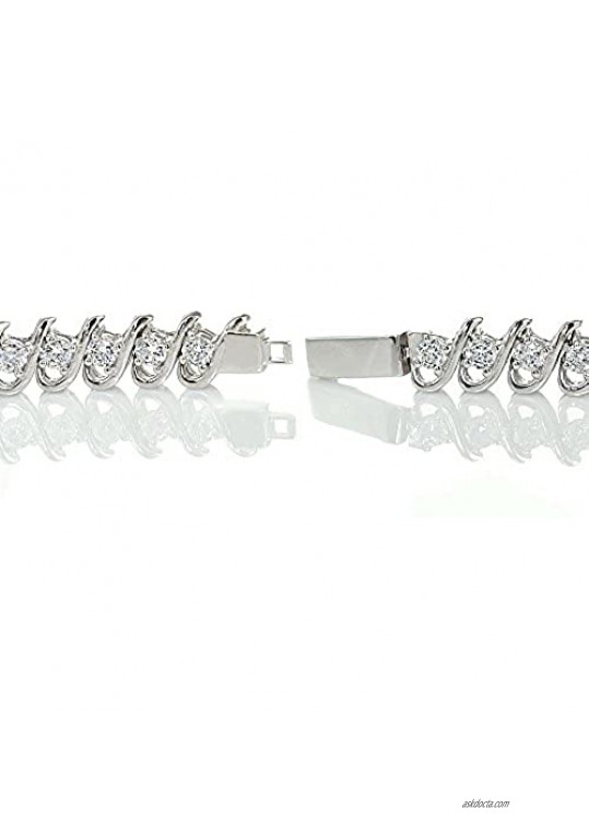 Hoops & Loops Sterling Silver Cubic Zirconia S Link Tennis Bracelet