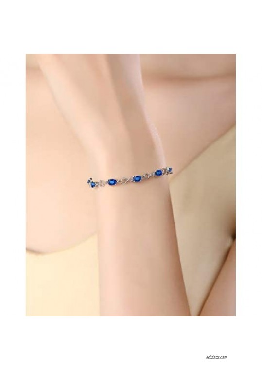 HUWODY White Gold Plated Bracelet for Women Blue Cubic Zirconia Heart of The Sea Bracelet | Adjustable Size 5.5-7.5 Inch