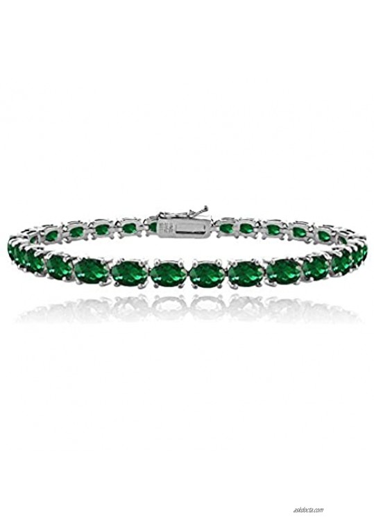 Ice Gems Sterling Silver Created Ruby  Sapphire or Emerald 6x4mm Oval Tennis Bracelet