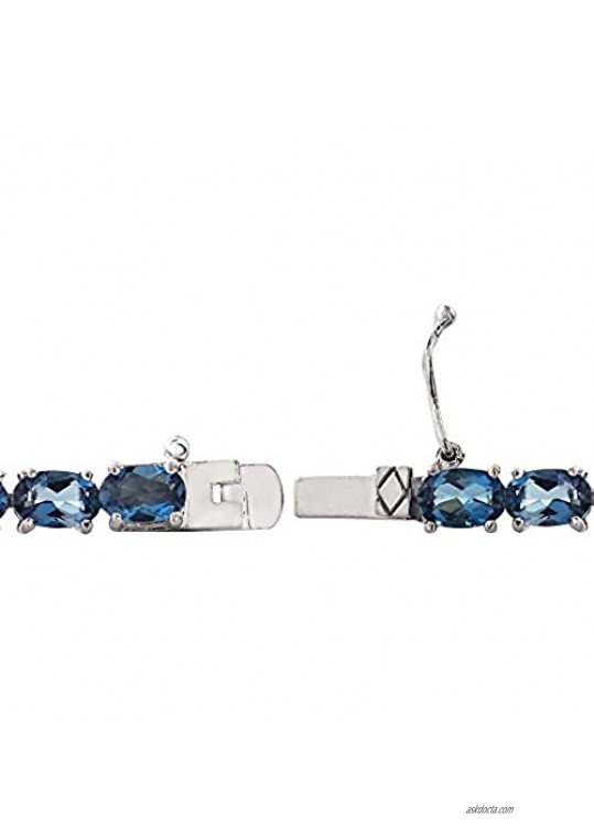 Ice Gems Sterling Silver London Blue Topaz 6x4mm Oval Tennis Bracelet