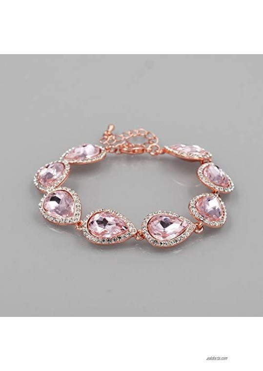 Iris Island Women Rose Gold Plated Pink Austrian Crystal Bridal Teardrop Bracelet for wedding Bridesmaids