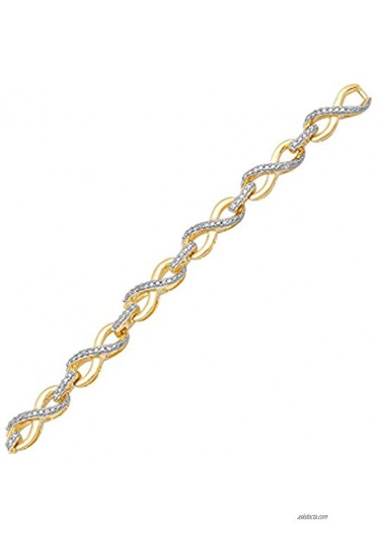Jewelili Yellow Gold Over Sterling Silver 1/10 Cttw Natural White Round Diamond Bracelet 7.25