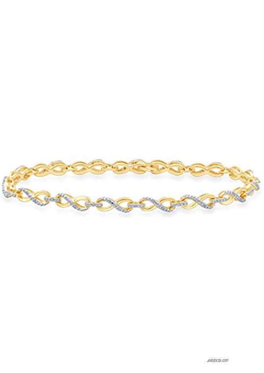 Jewelili Yellow Gold Over Sterling Silver 1/10 Cttw Natural White Round Diamond Bracelet  7.25"