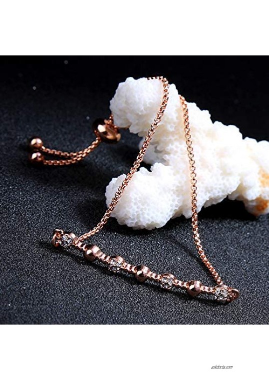 JOYID Delicated Crystal Bracelet Rose Gold Fully Adjustable Tennis Bracelet for Women Girls Jewelry
