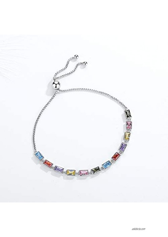 Kaletine Colorful Birthstone Tennis Bracelet Sterling Silver 925 AAA Cubic Zirconia 10 Adjustable for Women Girl
