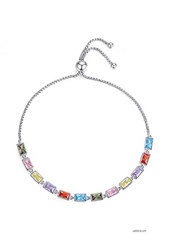 Kaletine Colorful Birthstone Tennis Bracelet Sterling Silver 925 AAA Cubic Zirconia 10" Adjustable for Women Girl