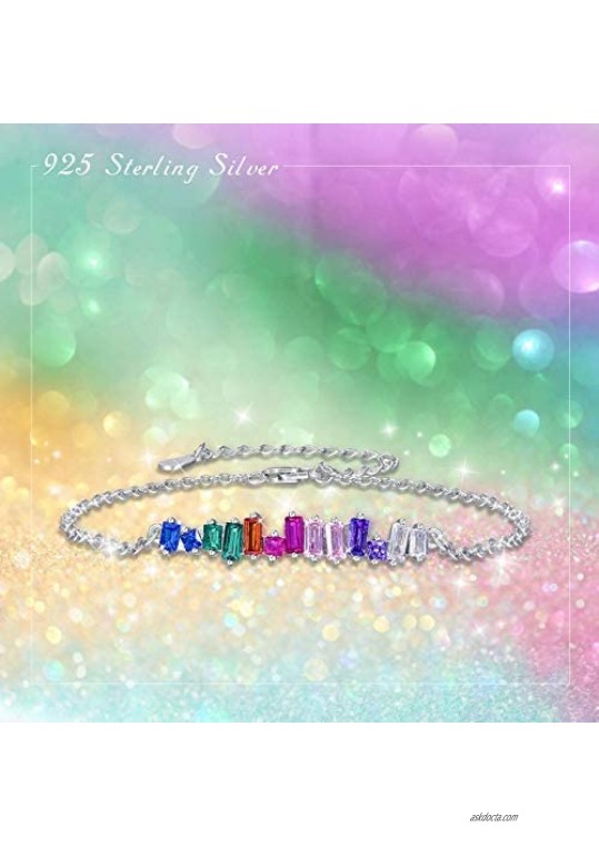 LGBT Bracelet for Women 925 Sterling Sliver Multicolor Rainbow Bracelets Cubic Zirconia Tennis Bracelet for Teen Girls Bridal Wedding Gift