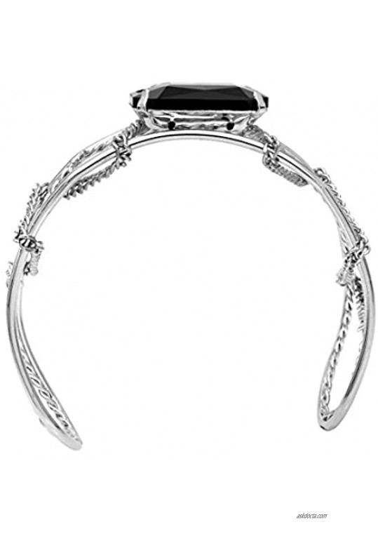 Lova Jewelry Black Rhinestone Chain Embellishment Silver Tone Bangle Bracelet