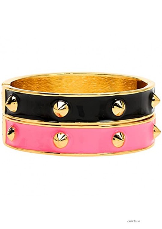 Lova Jewelry Rockstar Black Pink Metal Gold Tone Clasp Bangle Bracelets – Set of Two