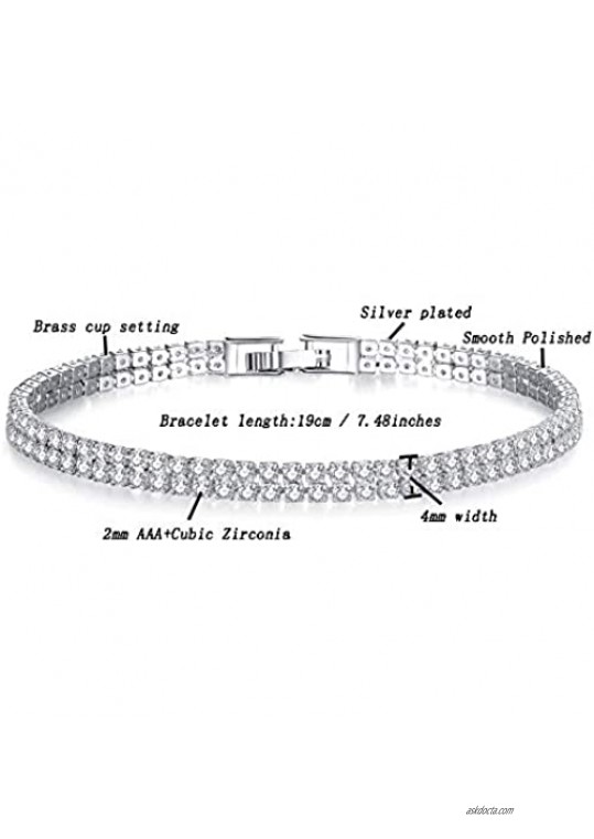 Lyncymber Cubic Zirconia Tennis Bracelet Classic Silver Crystal Bracelets for Women Girls
