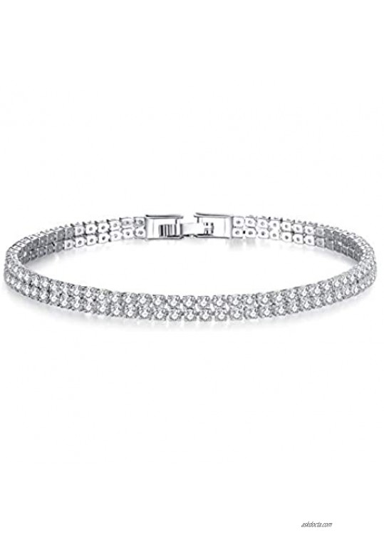 Lyncymber Cubic Zirconia Tennis Bracelet Classic Silver Crystal Bracelets for Women Girls