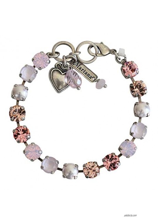 Mariana Antigua Silvertone Classic Crystal Tennis Bracelet  Pink Rose 4252 223-1