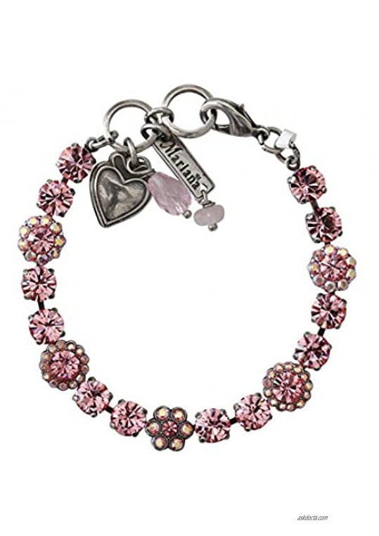 Mariana Silvertone Petite Floral Flowers Mosaic Crystal Tennis Bracelet Light Rose Pink Iridescent Shimmer 4173/3 2230