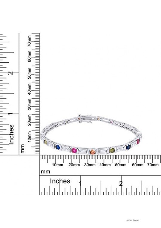 Multi Color Cubic Zirconia Tennis Bracelet In 14k Gold Over Sterling Silver Length - 7.5