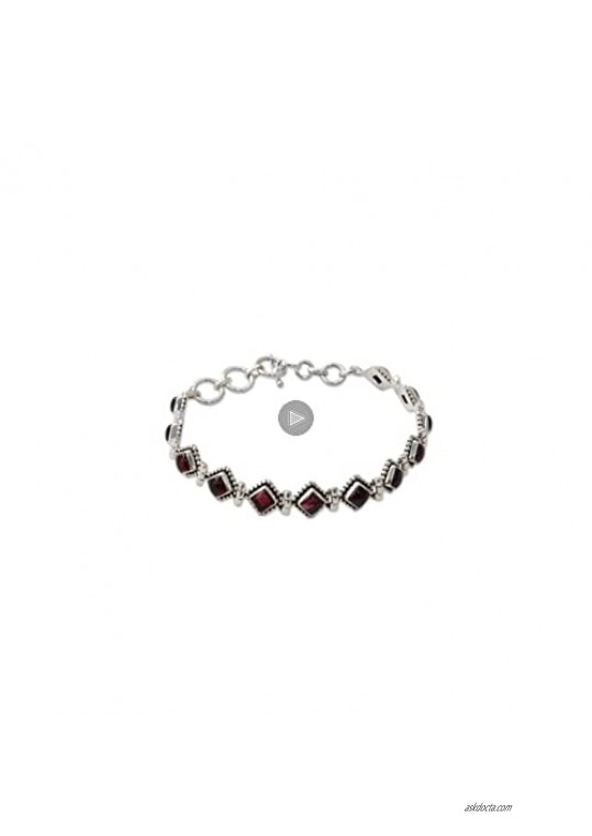 NOVICA .925 Sterling Silver and Garnet Tennis Bracelet 7.75 - 8.5 Deep Red Diamonds'