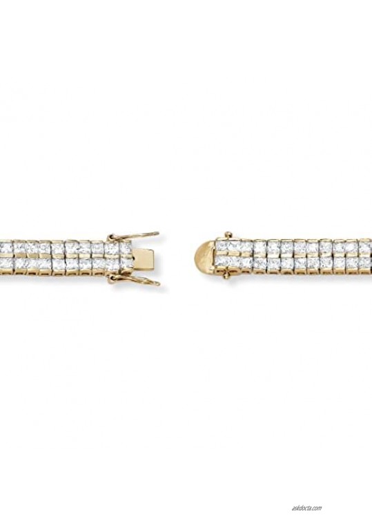 Palm Beach Jewelry Goldtone Princess Cut Cubic Zirconia Double Row Tennis Bracelet (5.5mm) Hidden Box Clasp 7.25 inches