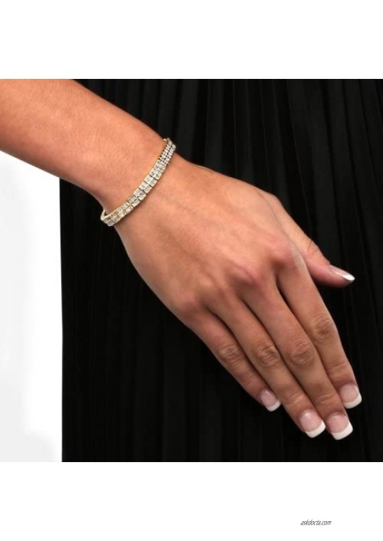Palm Beach Jewelry Goldtone Princess Cut Cubic Zirconia Double Row Tennis Bracelet (5.5mm) Hidden Box Clasp 7.25 inches