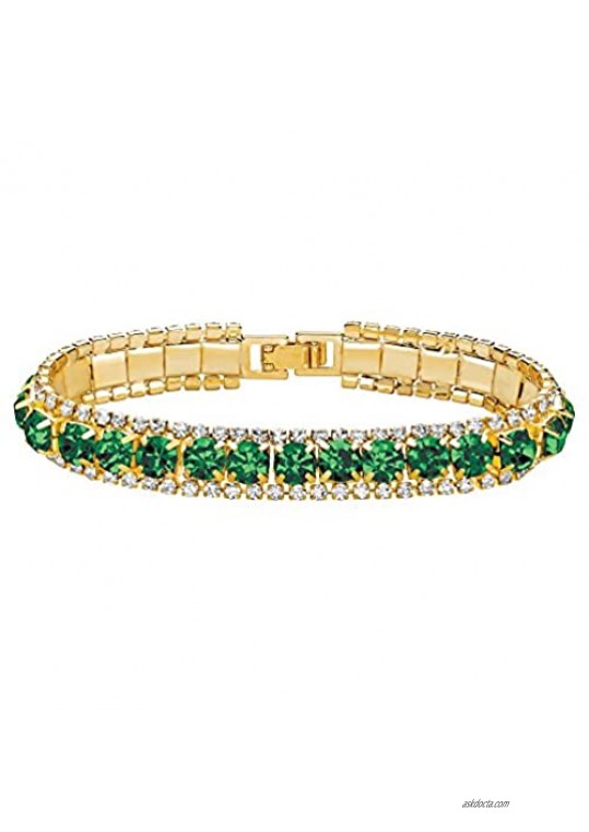 Palm Beach Jewelry Goldtone Round Simulated Birthstone and Crystal Tennis Bracelet 7 inches