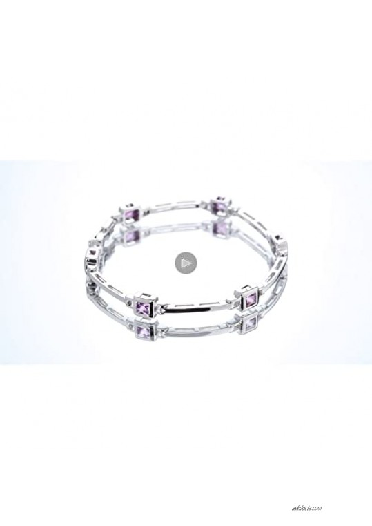 Peora Sterling Silver Princess Cut Bracelet for Women in Natural Created and Simulated Gemstones 7 Inches