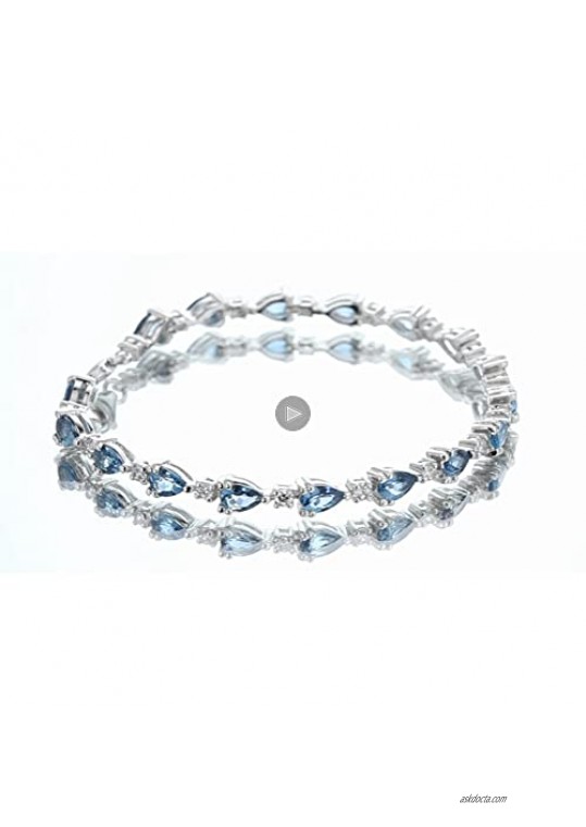 Peora Sterling Silver Tennis Bracelet for Women Teardrop Pear Shape in Natural Created and Simulated Gemstones 7.50 Inches