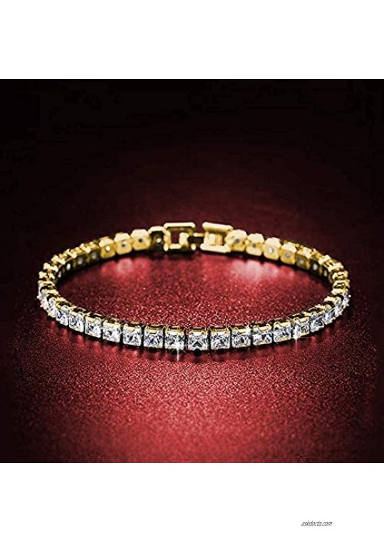 Savlano 3 Pack White Yellow Rose 14K Gold Plated Cubic Zirconia Princess Cut 3MM Classic Tennis 7.5 in Bracelet For Women