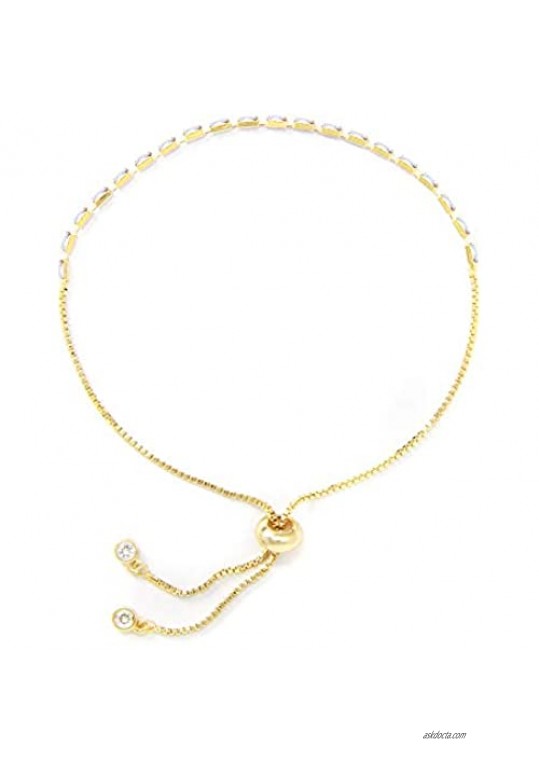 SM Women Fashion Rhinestone Charm Tennis Adjustable Pull String Bracelet Gold Silver Rose Gold Color