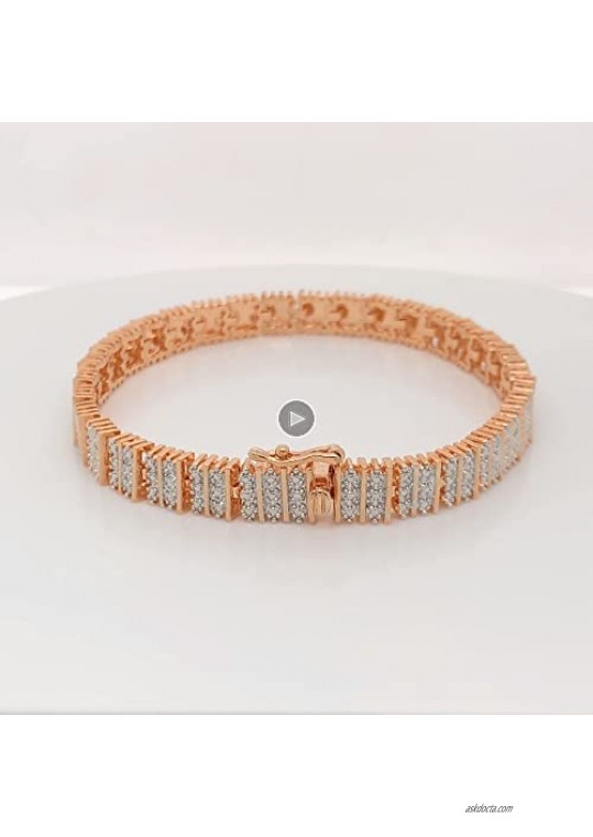 Square Link Tennis Bracelet with Diamonds in Plated Brass 7.25