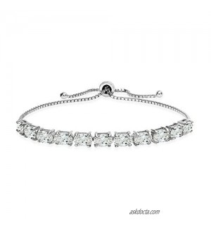 Sterling Silver Oval Adjustable Bracelet Made with AAA Zirconia