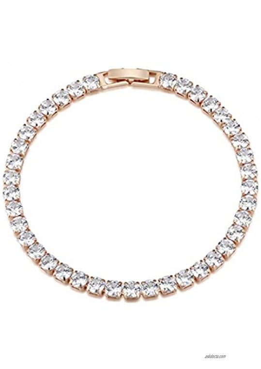 TENGTENGFIT Gold Plated 4mm Sparkling Cut Cubic Zirconia Classic Tennis Bracelet for Women/Girl Fashion Jewelry