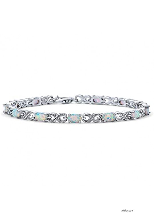 White Created Opal Infinity Link Bracelet For Women For Girlfriend 925 Silver October Birthstone