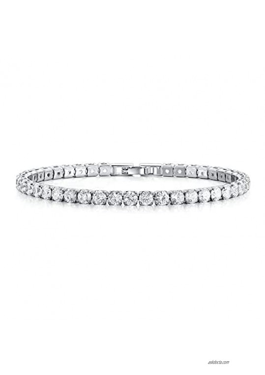 Women Crystal Zirconia Plated Silver Tennis Bracelet Shiny Diamond Bracelet for Wife Mom Girl Friend Birthday Present