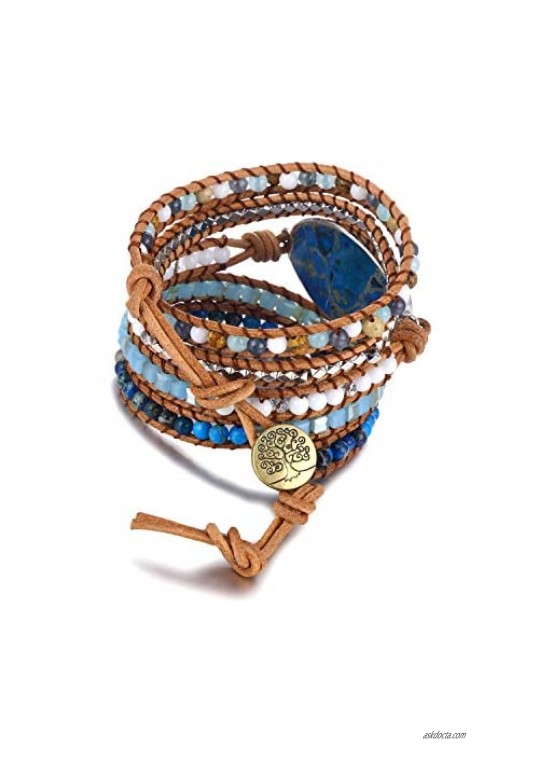 Bonnie Silver Plated 5 wraps Strand Friendship Imperial Jasper Stone Beads Statement Wrap Bracelets for Women