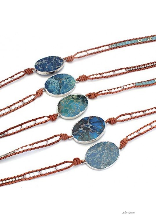 Bonnie Silver Plated 5 wraps Strand Friendship Imperial Jasper Stone Beads Statement Wrap Bracelets for Women
