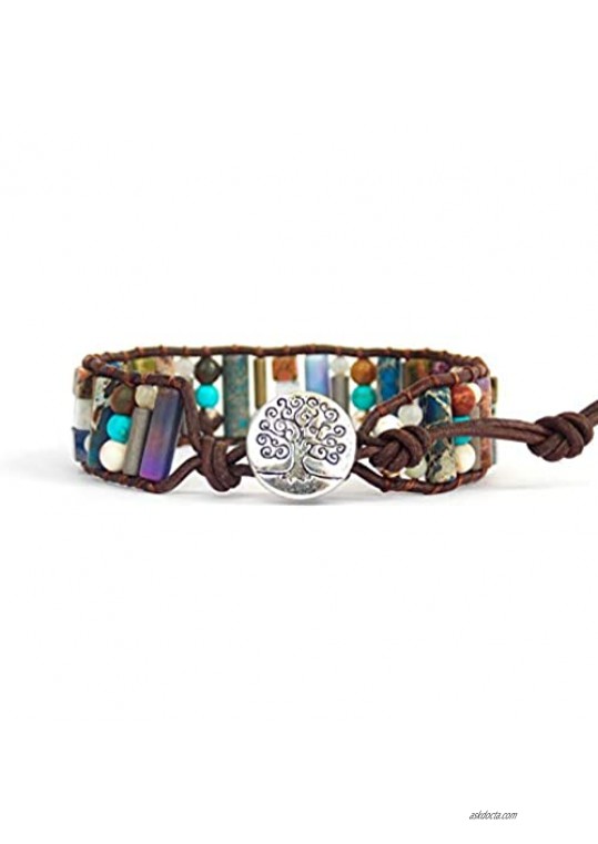 Carolyn Jane's Jewelry Tree of Life Bracelet Leather Wrap with Mixed Beads
