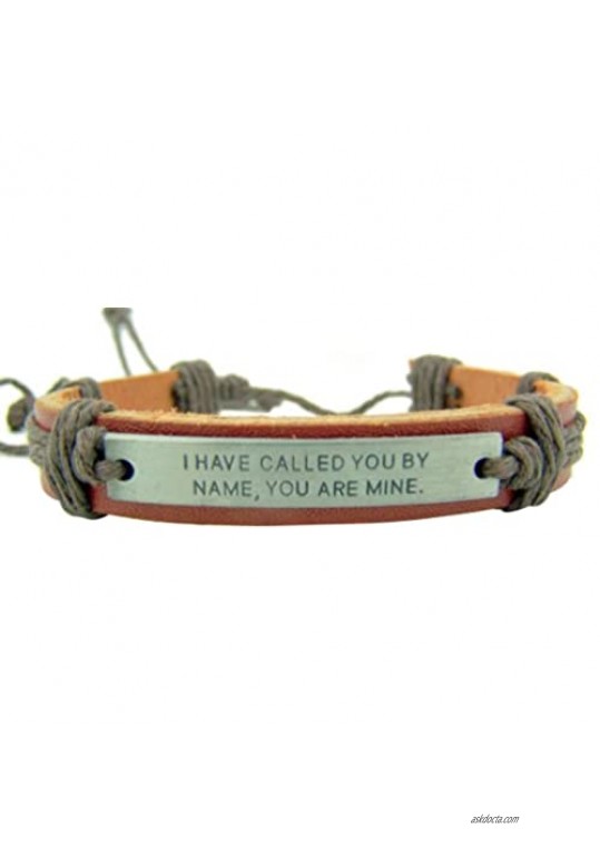 CB Metal I Have Called You by Name Plate on Adjustable Leather and Cord Bracelet 8 Inch