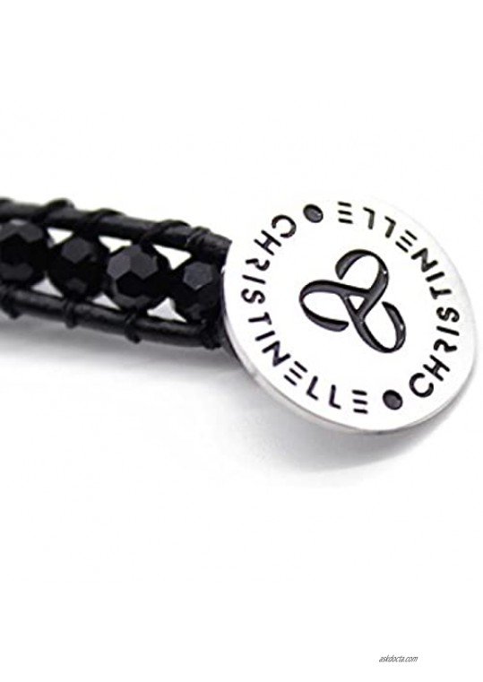 CHRISTINELLE Leather Wrap Bracelet Beaded Bracelets for Women Five Rows Jet Black Beads 36