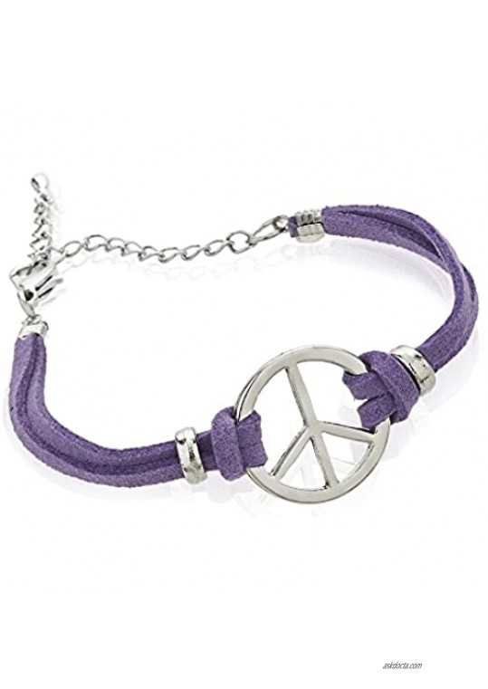Chuvora Zinc and Purple Suede Leather Cord Peace Sign Double Strand Wrap Bracelet Jewelry for Women & Girls