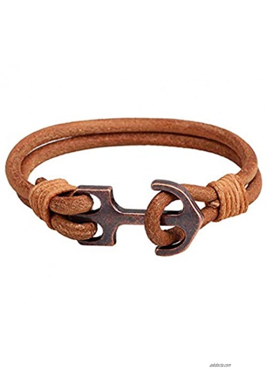 CLY Jewelry Copper Navy Anchor Handmade Braided Leather Bracelets Design of Anchor Secure Love Hope of Life Gift for Men Women Love Ocean