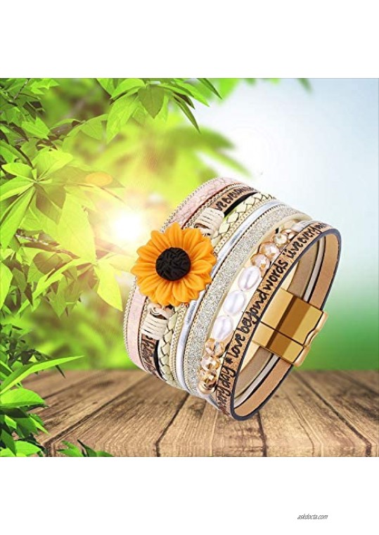 DESIMTION Sunflower Gifts for Teen Girls Tree of Life Jewelry Inspirational Leather Wrap Friendship Bracelets Gifts for Bestfriend Women