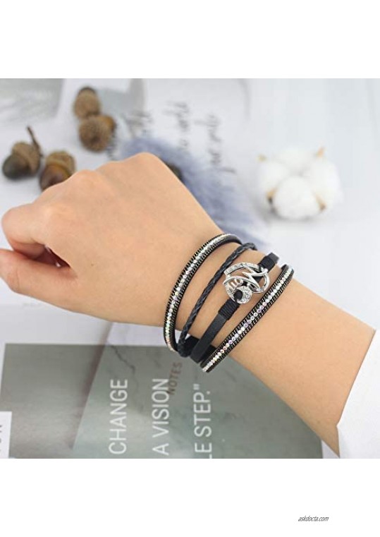 FANCY SHINY Mother Daughter Bracelet Boho Wrap Bracelet Heart Gift Jewelry for Mom with Magnetic Clasp（Gray）
